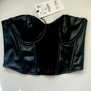 NWT Black Faux leather corset top